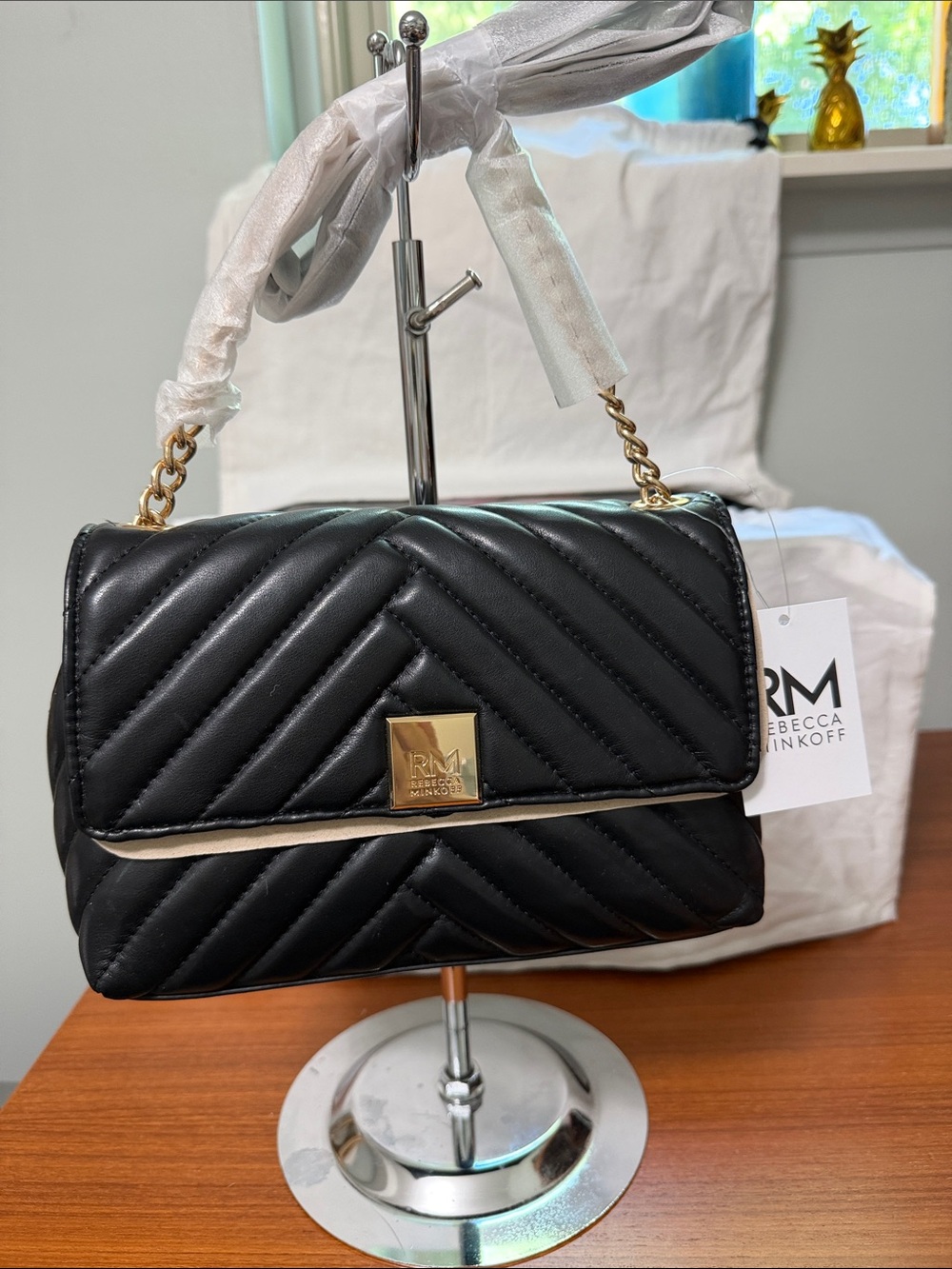 Rebecca Minkoff Black Quilted  Shoulder Bag with Gold Hardware